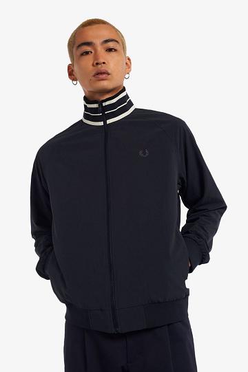 Pánské Bundy Fred Perry Pruhovaný Collar Track Tmavě Blankyt | CZ 1797MQZA